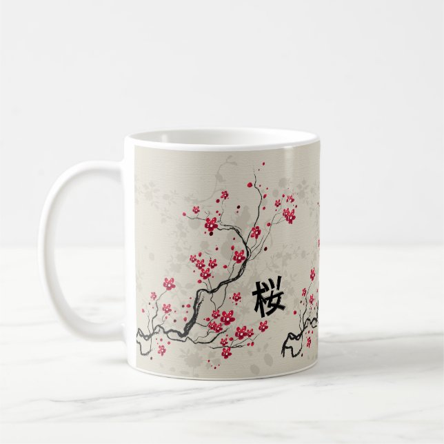 Orientalische Art-Kirschblüte-Kirschblüten-Kunst Kaffeetasse (Links)