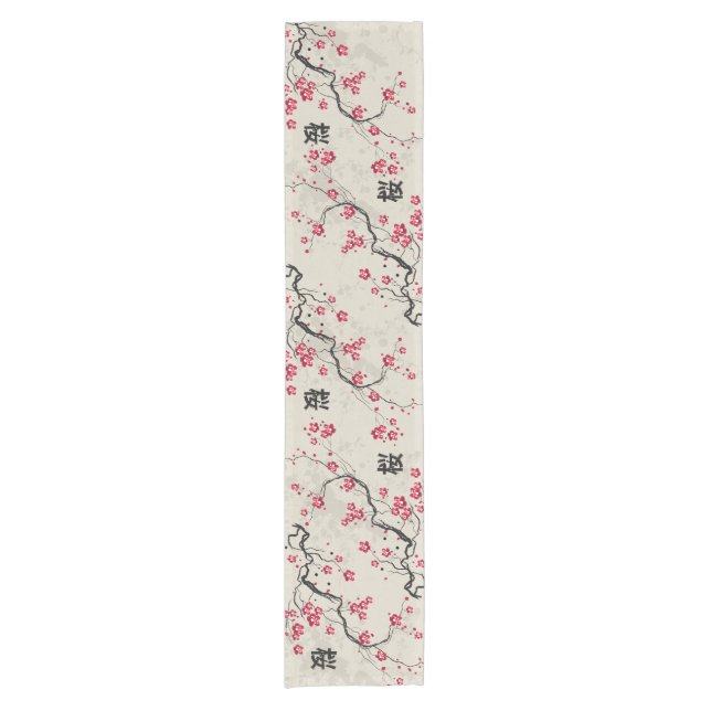 Orientalische Art-Kirschblüte-Kirschblüten-Kunst Kurzer Tischläufer (Vorderseite)