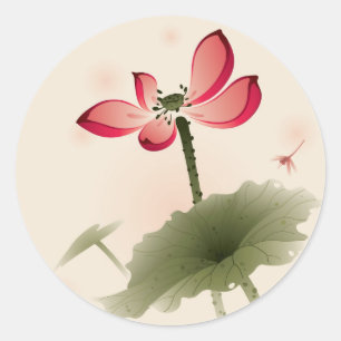 Orientalische Art Lotus Runder Aufkleber