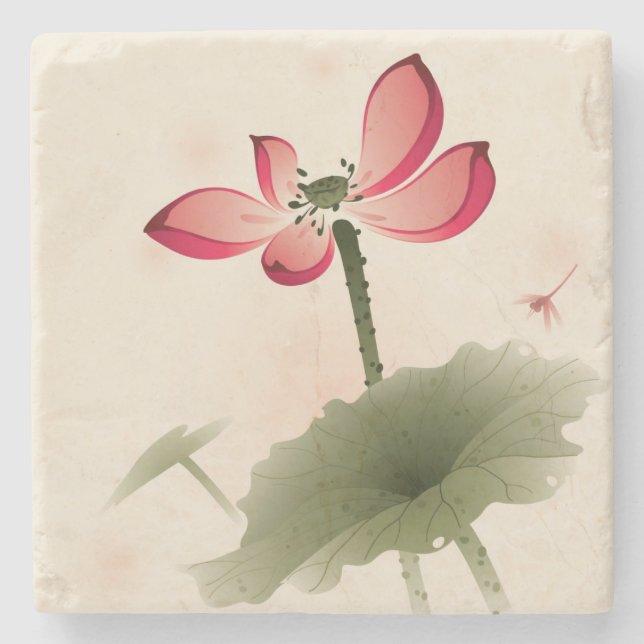 Orientalische Art Lotus Steinuntersetzer (Vorderseite)