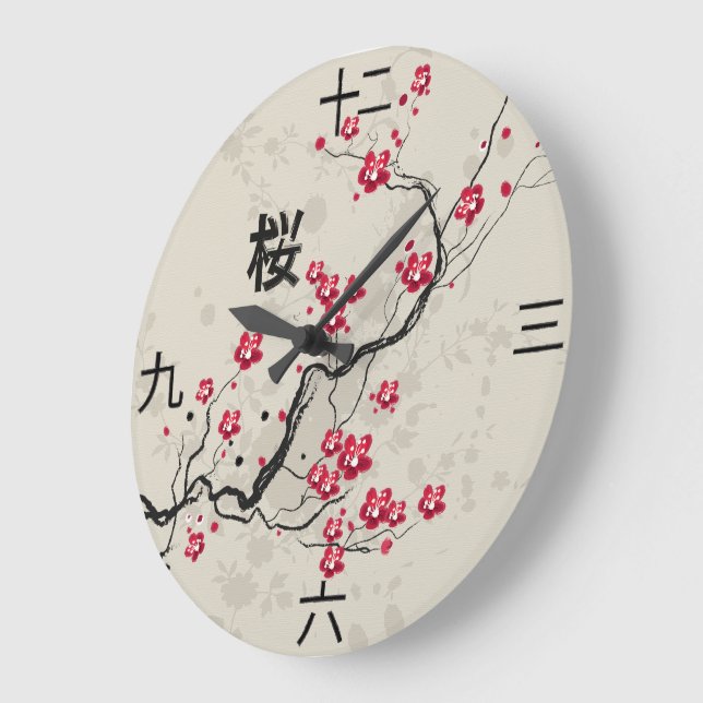 Orientalische Art Sakura Cherry Blossom Art Große Wanduhr (Winkel)