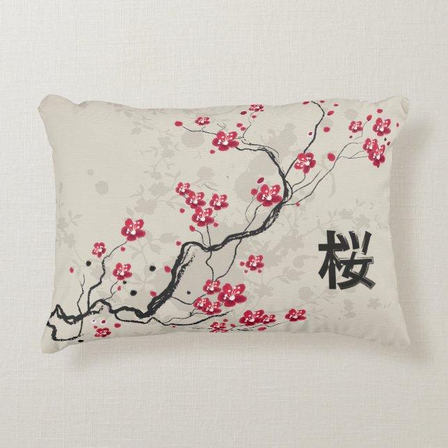 Orientalische Art Sakura Cherry Blossom Art Zierkissen (Vorderseite)