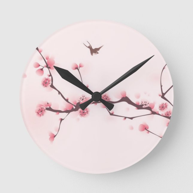 Orientalische Artmalerei, Kirschblüte Runde Wanduhr (Vorderseite)