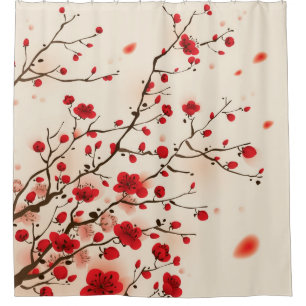 Orientalische Artmalerei, Pflaumenblüte im Duschvorhang
