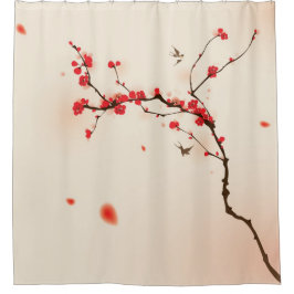 Orientalische Artmalerei, Pflaumenblüte im Duschvorhang