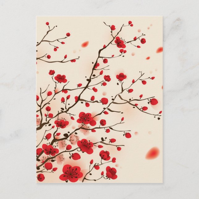 Orientalische Artmalerei, Pflaumenblüte im Postkarte (Vorderseite)