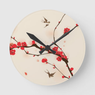 Orientalische Artmalerei, Pflaumenblüte im Runde Wanduhr