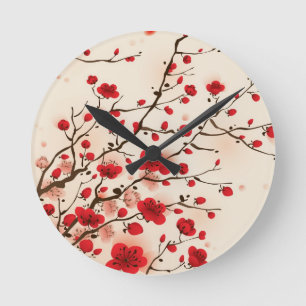 Orientalische Artmalerei, Pflaumenblüte im Runde Wanduhr