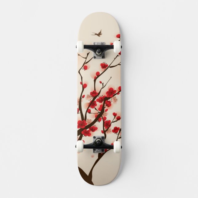 Orientalische Artmalerei, Pflaumenblüte im Skateboard (Vorderseite)