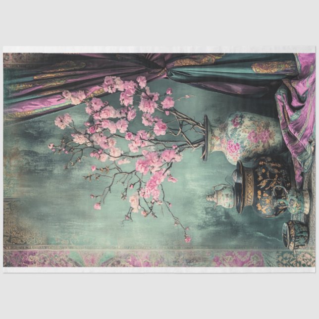 Orientalische Ästhetik Rosa Kirschblüte Stillleben Seidenpapier (Vorderseite)