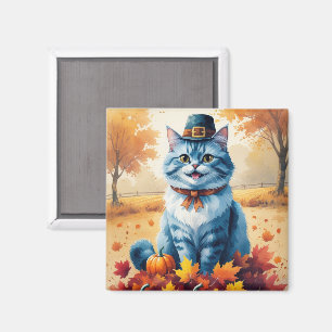 Orientalische Blaue Katze in Herbstlaub Erntedankf Magnet
