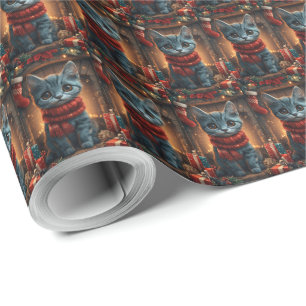 Orientalische blaue Katze mit Weihnachtsgeschenk-K Geschenkpapier