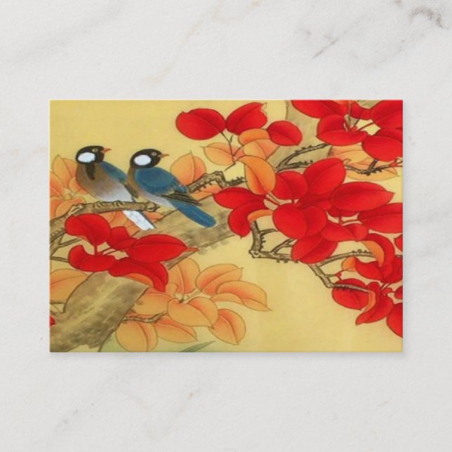 Orientalische blaue Vögel und Herbstlaub Visitenkarte (Vorderseite)