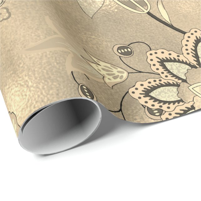 Orientalische Blume aus Sepia-Gold Geschenkpapier (Rolleneckpunkt)