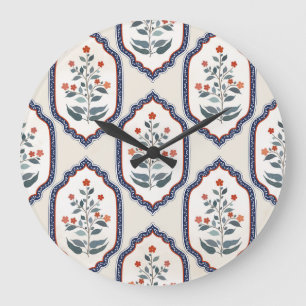 Orientalische Blumenzweige: Kalamkari Indien. Große Wanduhr