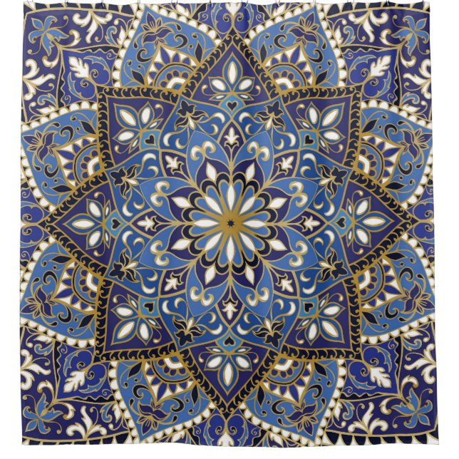 Orientalische Blüte: Vintager Teppich Duschvorhang (Vorderseite)