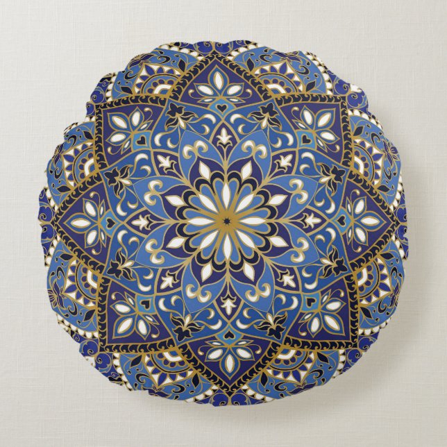 Orientalische Blüte: Vintager Teppich Rundes Kissen (Vorderseite)