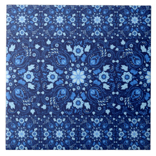 Orientalische Damast-Fliesentöne in Blau Fliese
