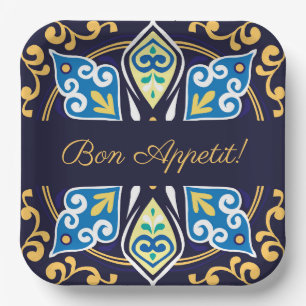 Orientalische Fliesen, Azulejos, anpassbarer Platz Pappteller