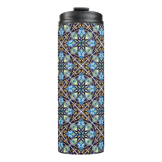 Orientalische Fliesen, Azulejos diagonal  Thermosbecher (Vorderseite)