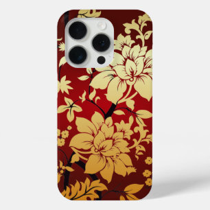 Orientalische Golden Blume auf Rot iPhone 15 Pro Hülle
