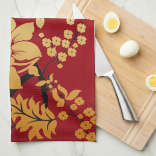 Orientalische goldene Blumen auf Rot Handtuch