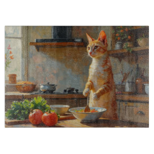 Orientalische Kurzhaar Katze kocht in der Küche Schneidebrett