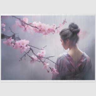 Orientalische neblige Geisha und Kirschblüten-Port Seidenpapier