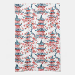 Orientalische Pagoda Sakura-Blüten Rot Kunst Geschirrtuch