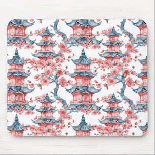 Orientalische Pagoda Sakura-Blüten Rot Kunst Mousepad