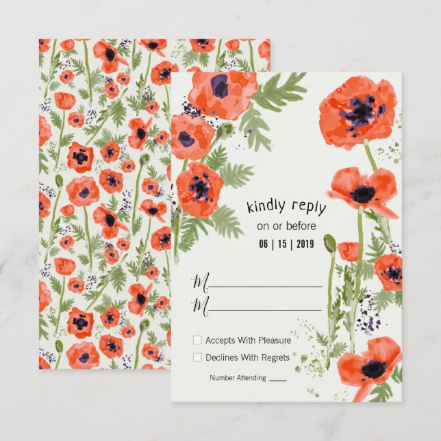 Orientalische Poppies Blumenmuster RSVP Karte (Vorne/Hinten)