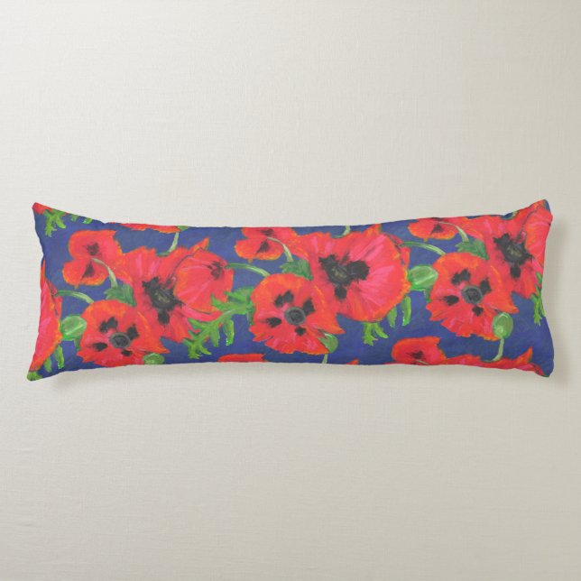 Orientalische Poppies Muster auf blau Seitenschläferkissen (Vorderseite)