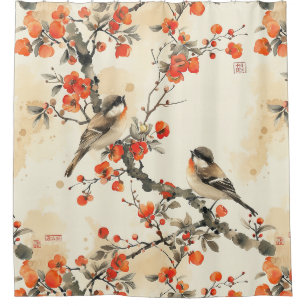 Orientalische Singvögel und Blüten - Traditionelle Duschvorhang