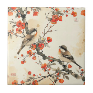 Orientalische Singvögel und Blüten - Traditionelle Fliese
