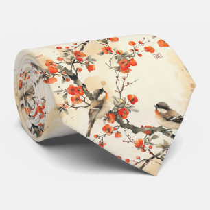 Orientalische Singvögel und Blüten - Traditionelle Krawatte