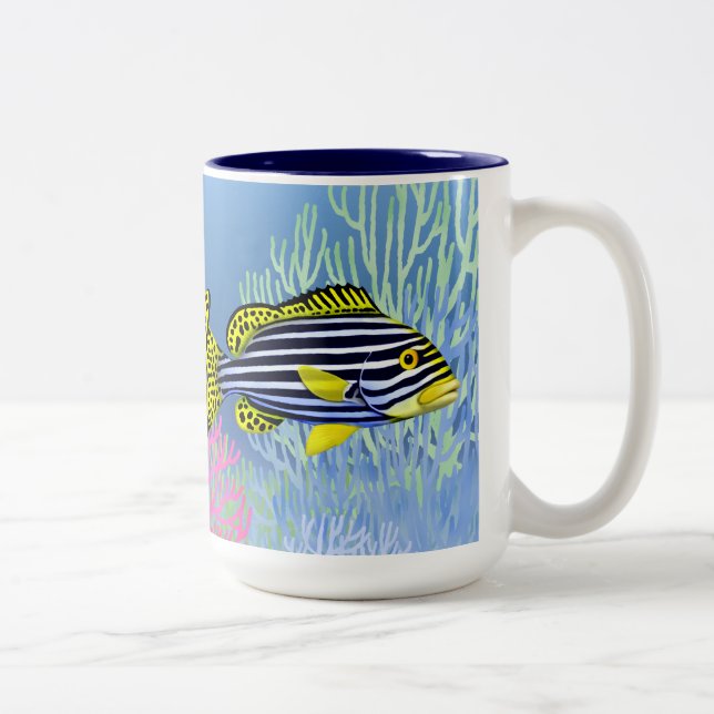 Orientalische Sweetlips Riff-Fisch-Tasse Zweifarbige Tasse (Rechts)