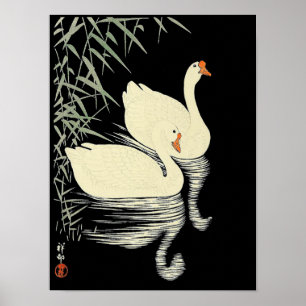 Orientalische weiße Gänse von Reeds von Ohara Koso Poster
