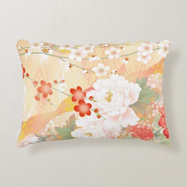 Orientalischer Akzent japanische florale Soft Colo Dekokissen (Vorderseite)