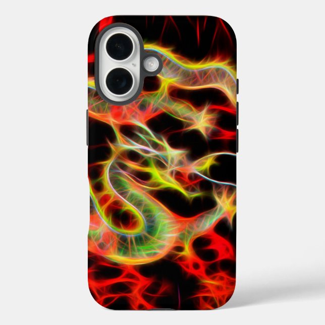 Orientalischer Drache Feuer auf Glücksenergie iPhone 16 Hülle (Rückseite)
