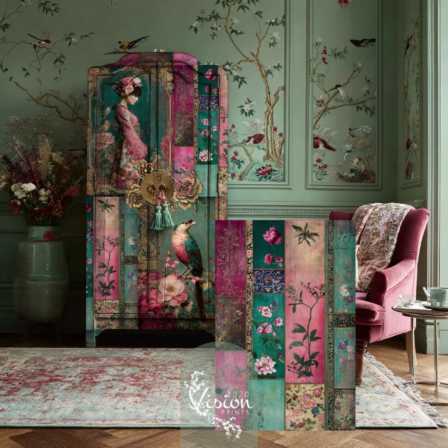 Orientalischer Garten, Chinoiserie, Patchwork Coll Seidenpapier (Oriental Garden, Chinoiserie Patterns, Patchwork Collage, Decoupage Tissue Paper.)