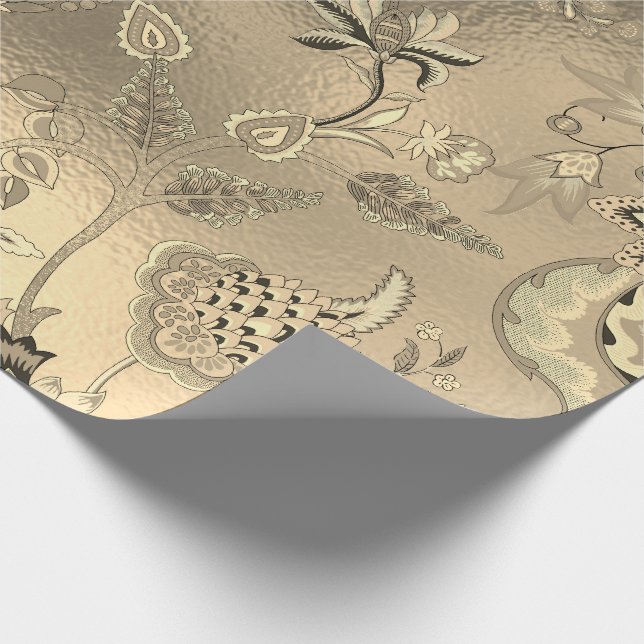 Orientalischer Garten Gold Sepia Foxier Glass Geschenkpapier (Ecke)