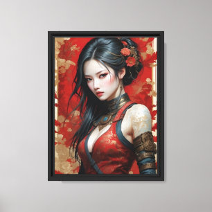 Orientalischer Krieg Schönheit in Roter Kunst Leinwanddruck