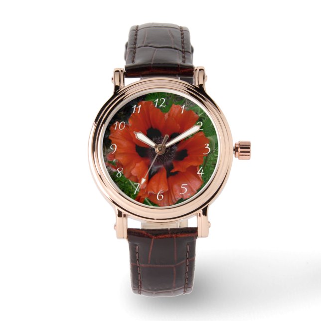 Orientalischer Mohn Armbanduhr (Vorderseite)
