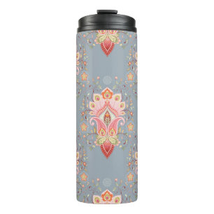 Orientalischer Paisley-Pfauenfeder-Hintergrund Thermosbecher