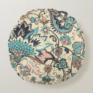 Orientalischer Paisley: Stilisierte Textileleganz. Rundes Kissen
