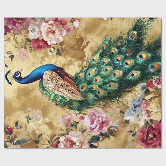 Orientalischer Pfau Dekoratives Geschenkpapier (Flach)