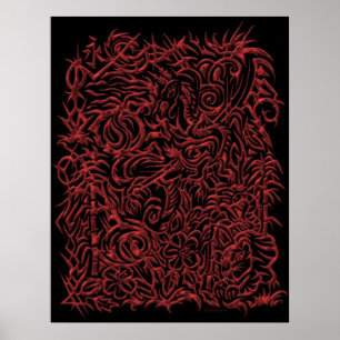Orientalischer Stamm Roter Chrome Tattoo Poster