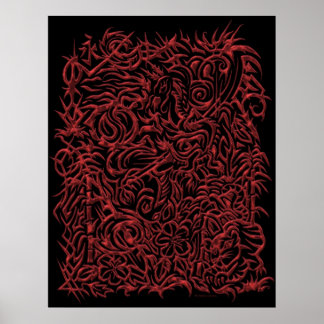 Orientalischer Stamm Roter Chrome Tattoo Poster