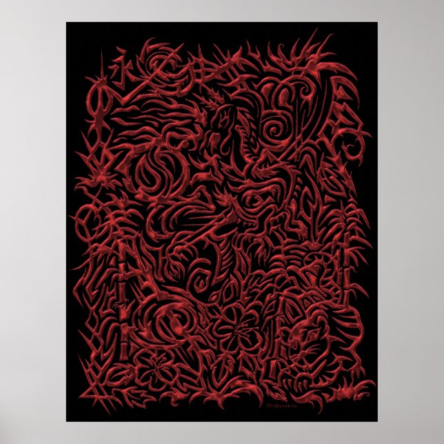 Orientalischer Stamm Roter Chrome Tattoo Poster (Vorne)