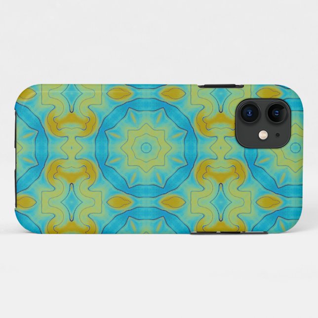 Orientalischer Stern in Blau und Alt-Gelb Case-Mate iPhone Hülle (Rückseite (Horizontal))